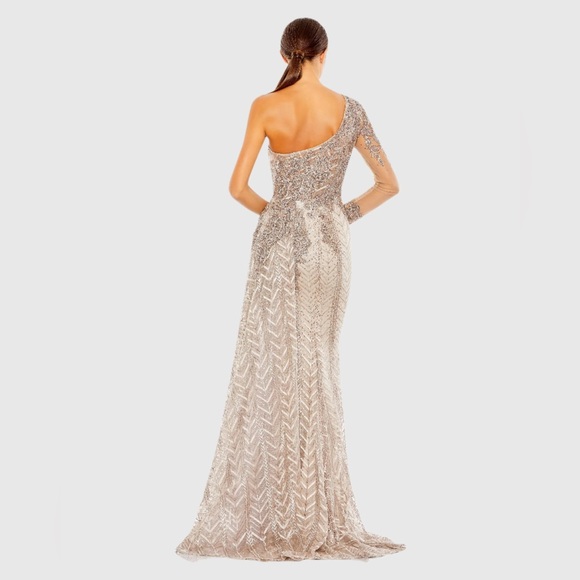 NWT $898 MAC DUGGAL Neutral Embellished One Shoulder A Line Gown DRESS 20401 - Picture 4 of 4